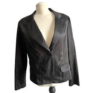 Studio 1940 Black Satin Pin Striped Blazer Sz XL Womens Button Front Long Sleeve